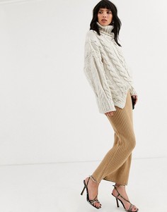 Бежевая вязаная юбка в рубчик Topshop