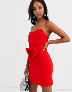 Красное структурированное платье-бандо мини с поясом Vesper