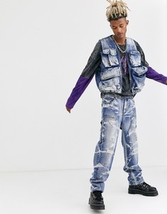 Синие джинсы от комплекта в стиле милитари с принтом в виде брызг краски Jaded London