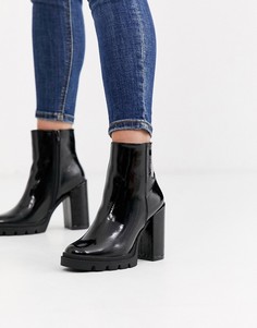 Черные лакированные ботильоны на массивном каблуке Steve Madden