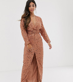 Платье макси с рукавами "летучая мышь", запахом и пайетками ASOS DESIGN Petite