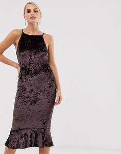 Бархатное облегающее платье с оборкой на подоле AX Paris