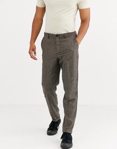 Коричневые брюки в ломаную клетку с добавлением шерсти Selected Homme