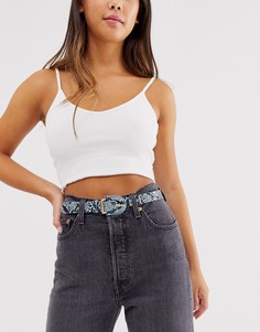 Синий ремень пастельного оттенка со змеиным принтом Pieces