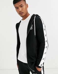 Черный худи на молнии с логотипом сбоку SikSilk