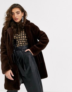 Коричневое пальто из искусственного меха Object