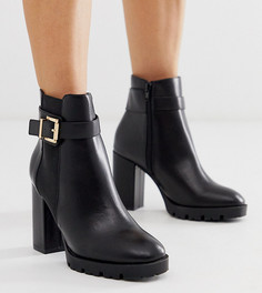 Черные ботильоны на каблуке для широкой стопы с пряжками Truffle Collection