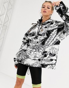 Худи из искусственного меха с принтом черепа Jaded London