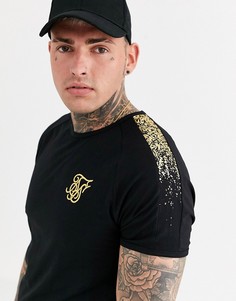 Черная обтягивающая футболка с золотистым принтом SikSilk