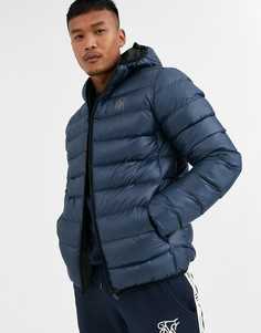 Темно-синяя дутая куртка с капюшоном SikSilk