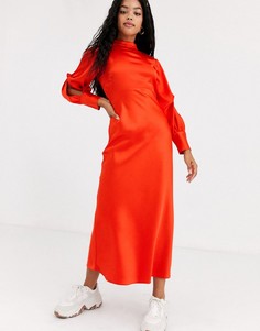 Атласное платье макси с узелками на рукавах ASOS DESIGN