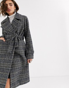 Классическое пальто в клетку с запахом Object