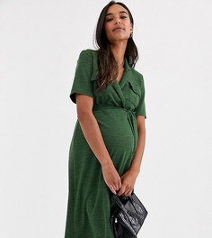 Меланжевое платье-рубашка миди с поясом ASOS DESIGN Maternity