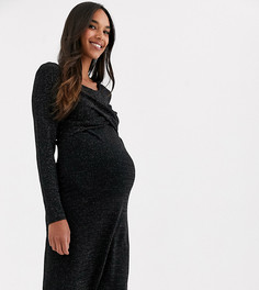 Черное платье для беременных с перекрестной отделкой и блестками Mamalicious Mama.Licious