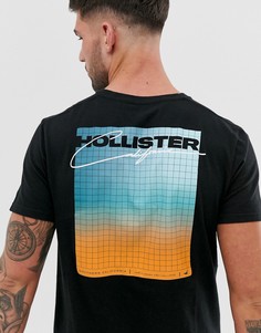 Черная футболка с принтом на груди и спине Hollister
