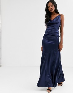 Атласное платье макси с халтером и пряжкой City Goddess