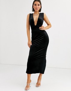 Бархатное платье макси с глубоким вырезом ASOS DESIGN