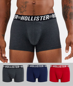 Набор боксеров-брифов с фирменным поясом (темно-синий/серый/красный) Hollister - 3 пары