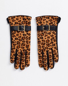 Черные кожаные перчатки с леопардовым принтом Barneys Originals