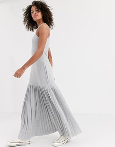 Серое меланжевое платье макси с плиссированным подолом ASOS DESIGN