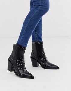 Черные ботинки в стиле вестерн с острым носком и заклепками Truffle Collection