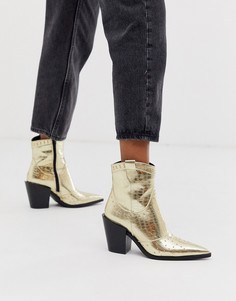 Золотистые ботинки в стиле вестерн с эффектом крокодиловой кожи и острым носом Truffle Collection