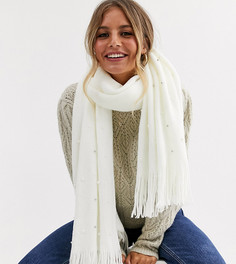 Эксклюзивный зимний шарф белого цвета с отделкой искусственным жемчугом Stitch & Pieces