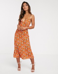 Платье-комбинация миди с цветочным принтом и контрастной шнуровкой на спине Finders Keepers