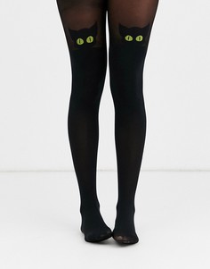 Черные колготки на Хэллоуин с дизайном "черный кот" Pretty Polly