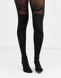 Черные колготки на Хэллоуин с узором "летучая мышь" Pretty Polly