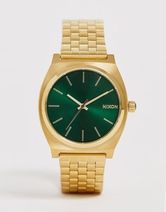 Золотистые часы из нержавеющей стали с зеленым циферблатом Nixon Time Teller