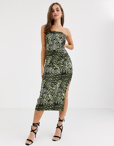 Платье-футляр мидакси с лифом бандо и принтом "зебра" John Zack