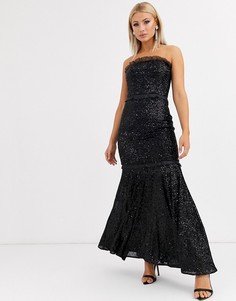 Черное платье-бандо с пайетками Jarlo