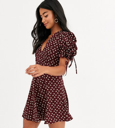 Чайное платье мини с завязками на рукавах и цветочным принтом Glamorous Petite