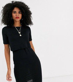 Черное двухслойное платье для кормления New Look Maternity