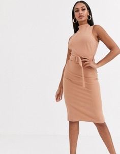 Светло-коричневое платье в стиле милитари с поясом River Island