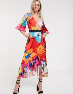 Платье-кимоно миди с цветочным принтом Liquorish
