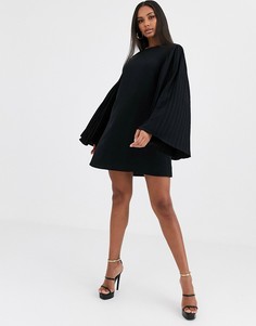 Черное платье А-силуэта со складками на рукавах Missguided