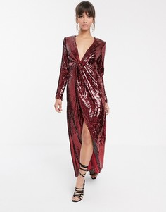 Асимметричное платье макси с глубоким вырезом и пайетками ASOS EDITION