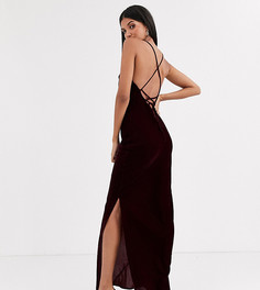 Бархатное платье-комбинация макси на бретелях со шнуровкой на спине ASOS DESIGN Tall