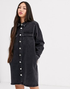 Черное свободное джинсовое платье-рубашка ASOS WHITE