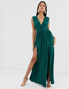 Платье макси с плиссировкой и кружевом ASOS DESIGN Premium