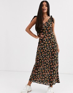 Платье макси на пуговицах с цветочным принтом и деревянными кольцами ASOS DESIGN