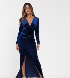 Черное бархатное платье макси с запахом TFNC