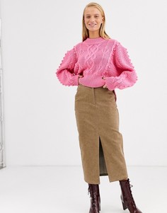 Джинсовая юбка с разрезом спереди ASOS WHITE