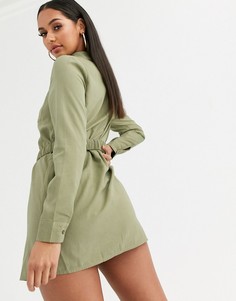 Бежевое платье-рубашка с поясом Missguided