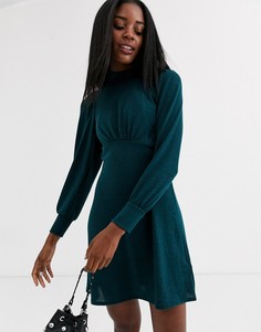 Зеленое платье мини с длинными рукавами New Look