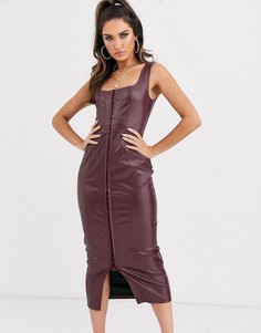 Фиолетовое облегающее платье миди из искусственной кожи с крючками Missguided