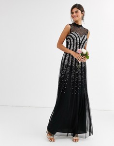 Черное платье макси с вырезом в форме сердца и отделкой Maya - Bridesmaid