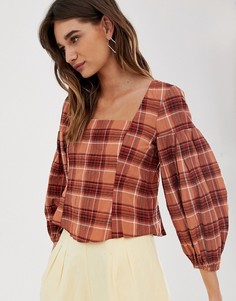 Оранжевый топ в клетку и с квадратным вырезом ASOS WHITE